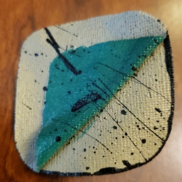 Earrings Fabric Hand Crafted Tan&Green&Black Large - Picture 6 of 8